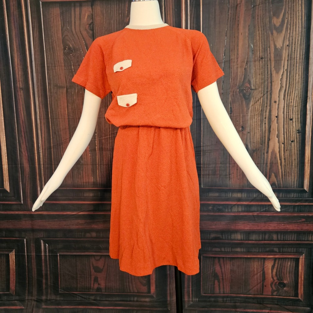 Vintage 1960s Talbott Travler Orange Textured Skirt Blouse Set 2 Piece Retro
